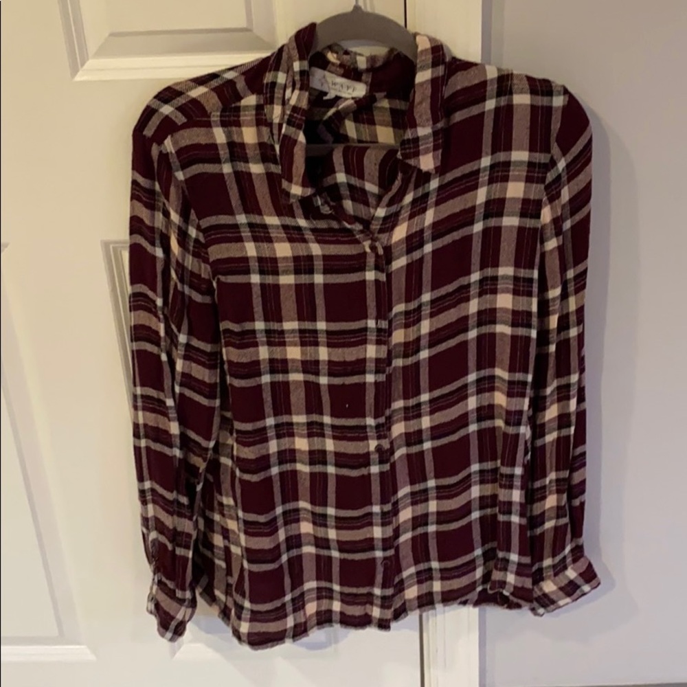 Maroon, Black & White Open Back Flannel